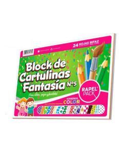 BLOCK CARTULINA FANTASIA Nº5 X24 HOJAS RAPEL PACK DISTINTOS COLORES SURTIDOS